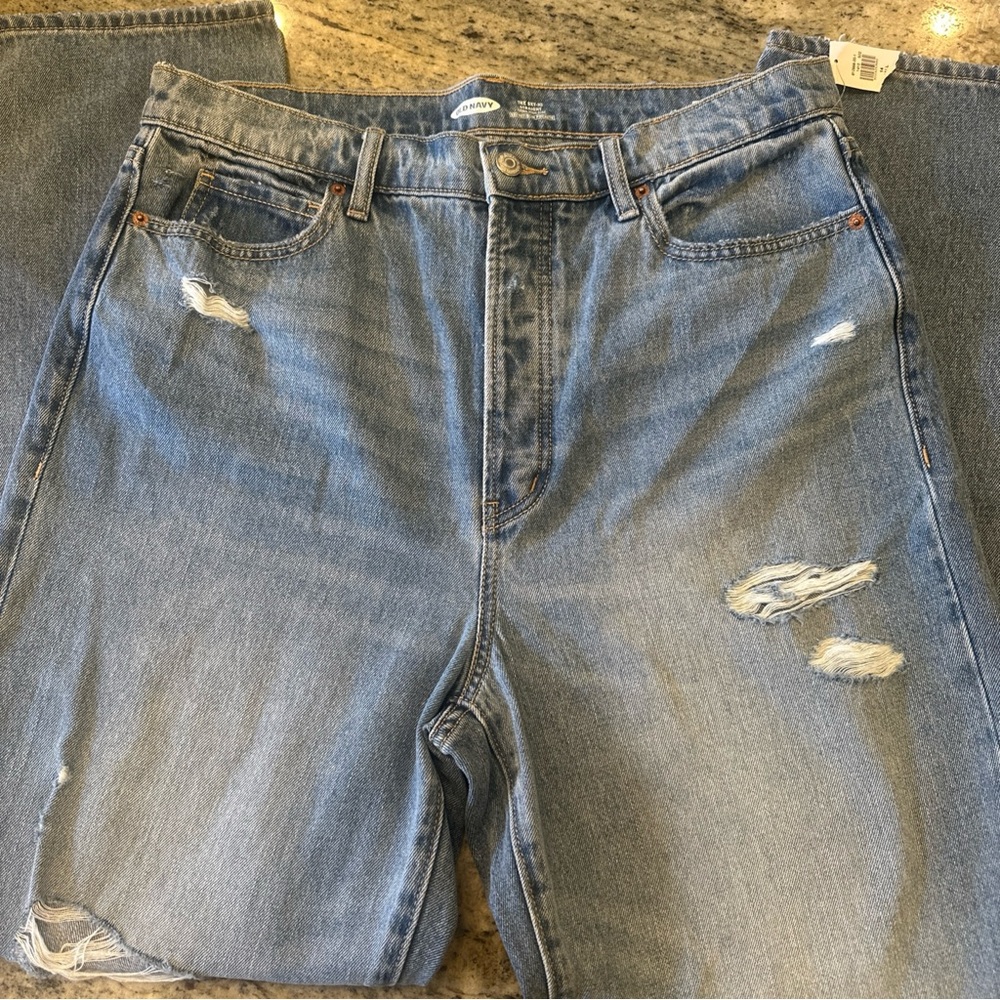 NWT Old Navy High Waist Button Fly Women’s Distressed Jeans 14 Tall